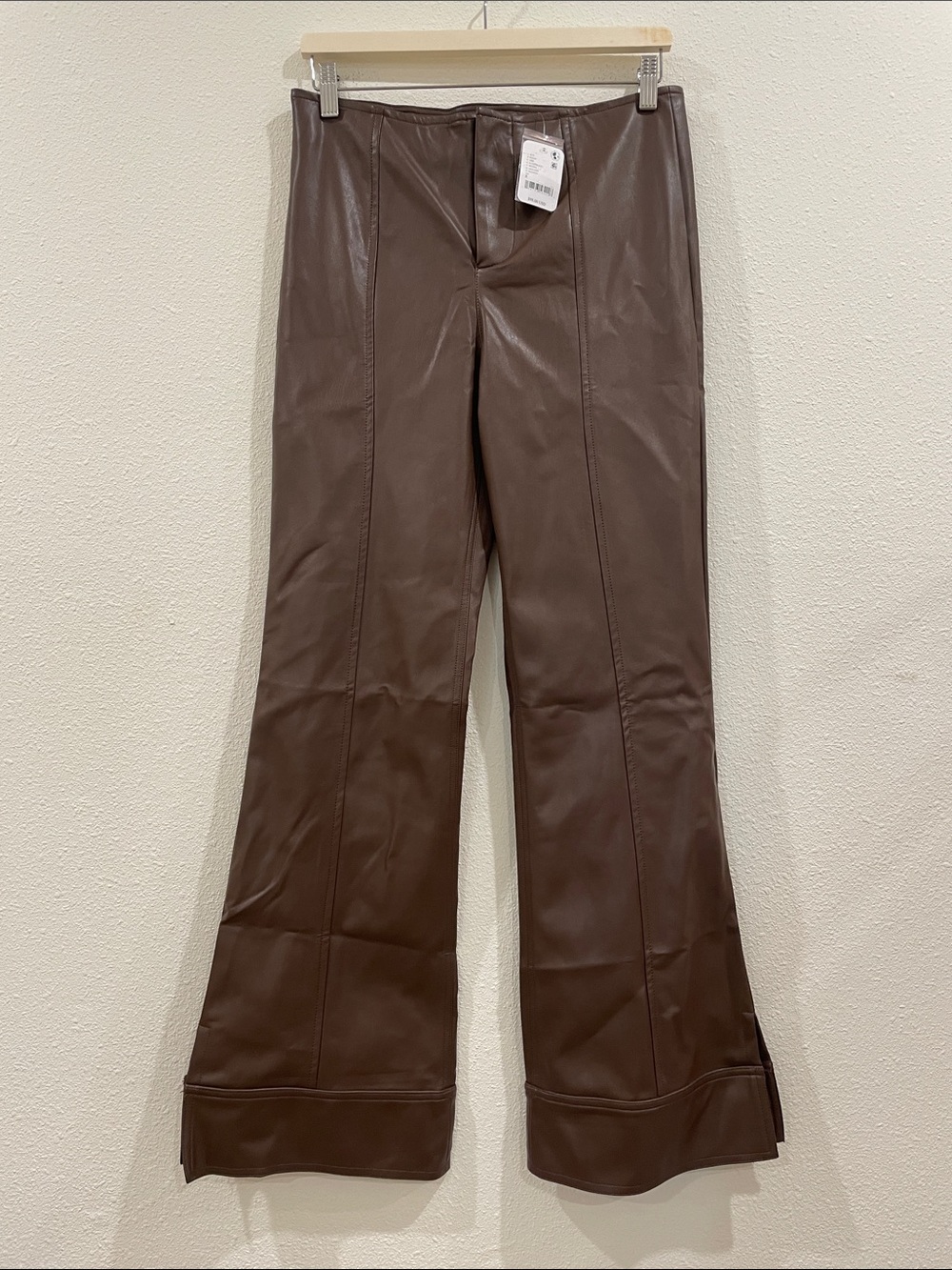 NWT Free People Glow Up Faux Leather Pants Brown Flare Retro Boho Size 8 - Picture 3 of 9